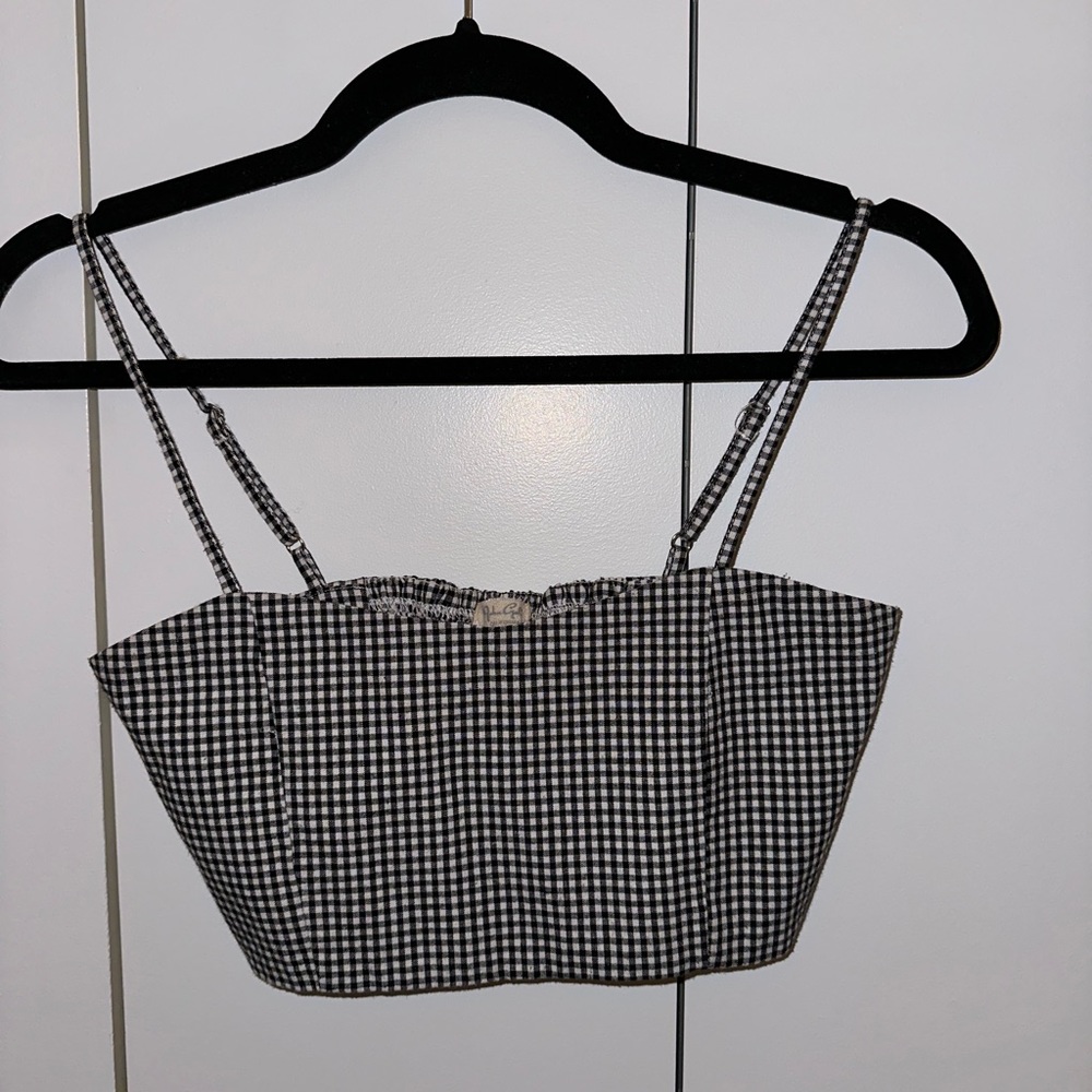 White and black plaid crop top
